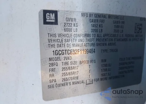 2015 Chevrolet Colorado Z71 from USA, damaged, VIN 1GCGTCE32F1199484